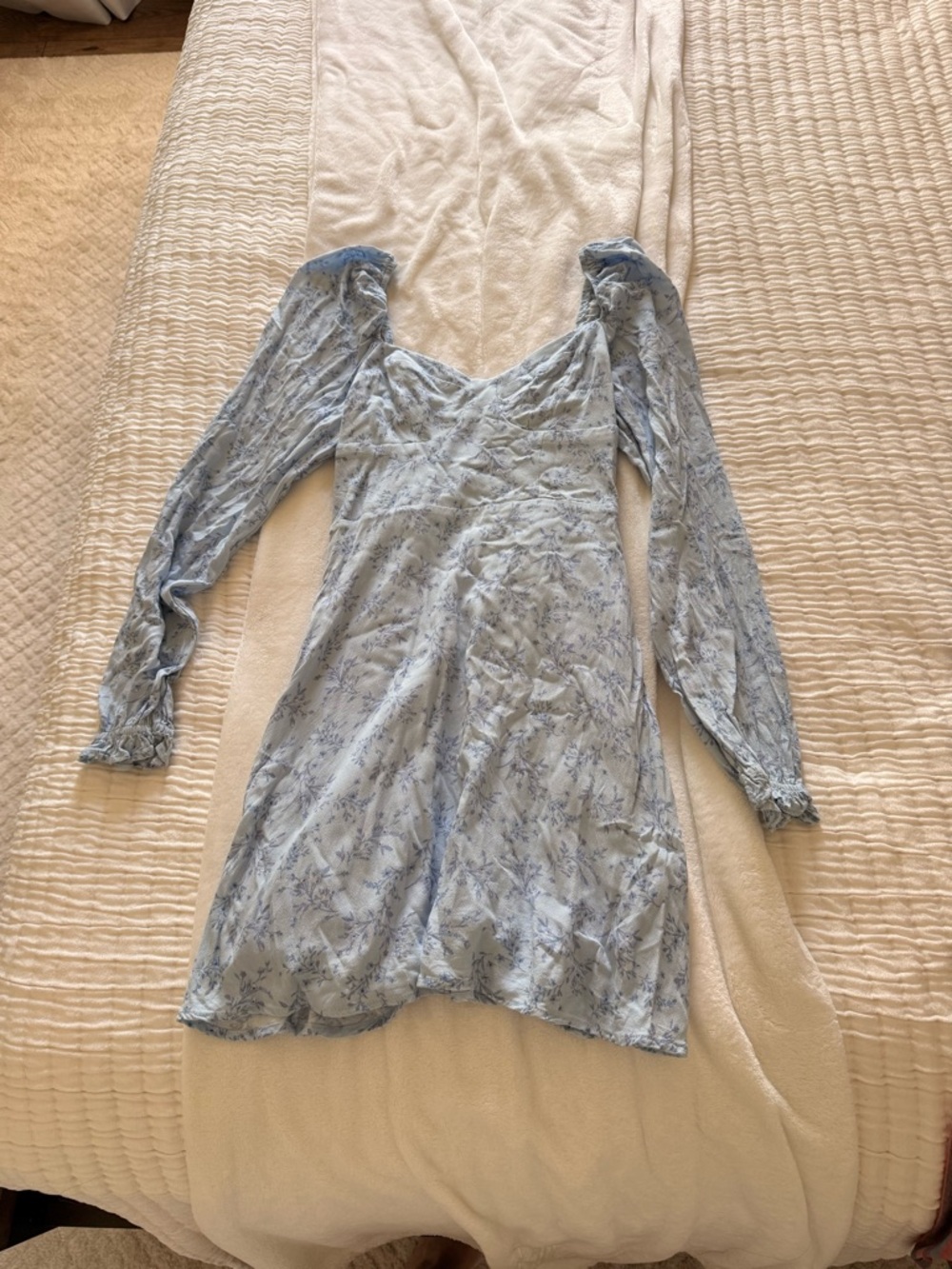 Altar'd State Light Blue Floral Long-Sleeve Mini Dress